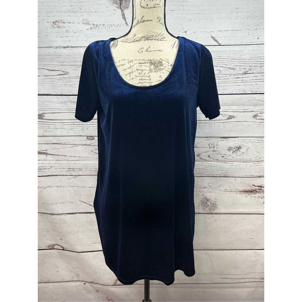 AGNES‎ & DORA Womens Velvet Tunic Top Short Sleeve Scoop Neck Navy Blue XL